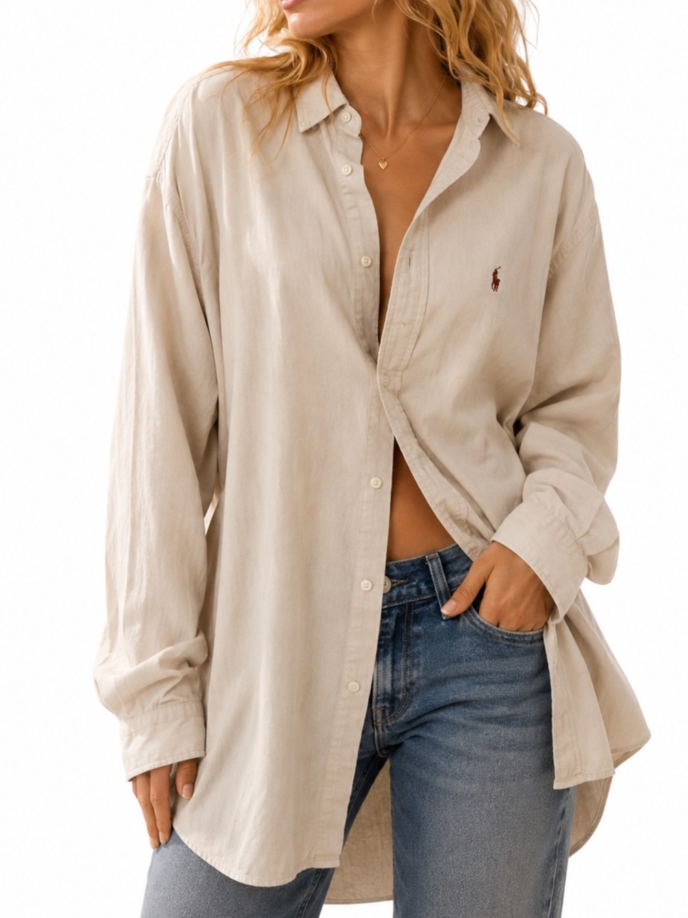 Ralph Lauren Tan Oversized Button Down Blake Shirt